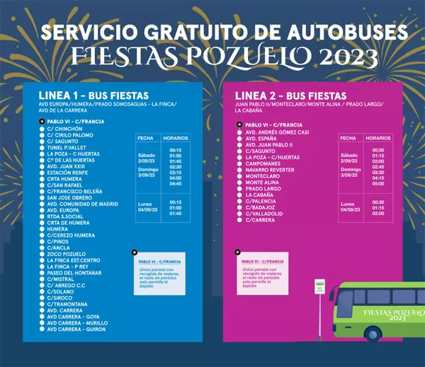 Pozuelo contará con un servicio gratuito de autobuses para las Fiestas patronales: horarios, recorridos y paradas